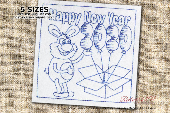 Adorable Bunny with 2020 Balloons Embroidery