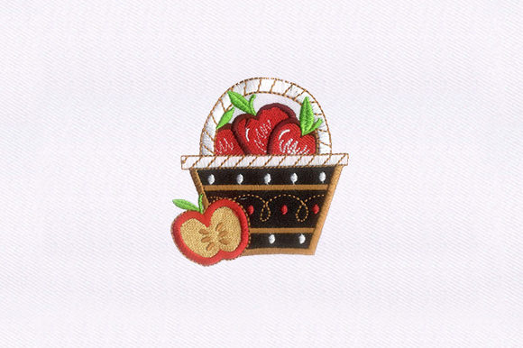 Basketful Red Apples: A Charming Embroidery Design