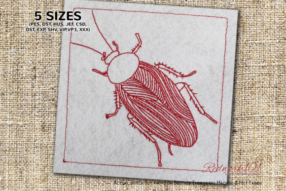 Blattodea Beetle Redwork: A Unique Embroidery Design