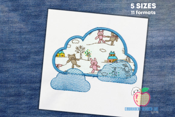 Blue Colored Bright Clouds: A Fresh Embroidery Design