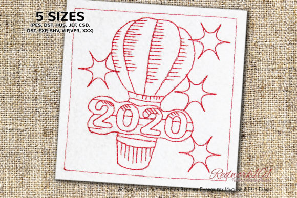 Charming Hot Air Balloon 2020 Redwork Design