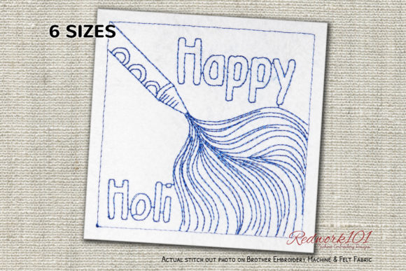 Colorful Holi Celebrations Redwork Embroidery