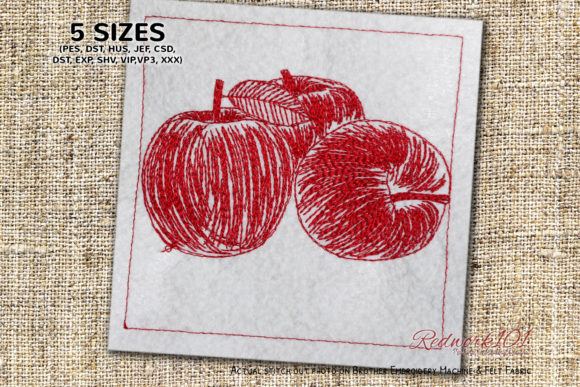 Fresh Apples Redwork: A Charming Embroidery Design