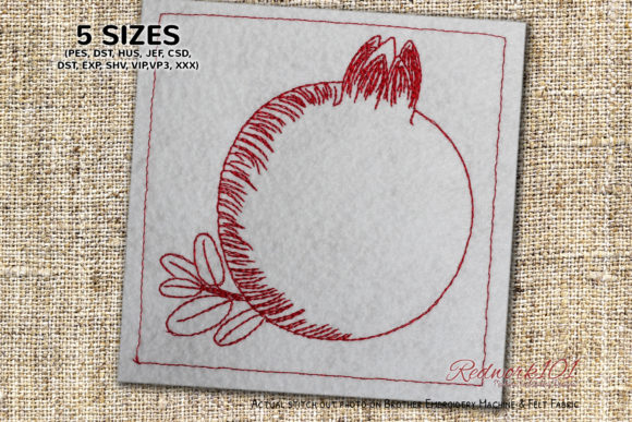 Healthy Pomegranate Fruits Redwork Design