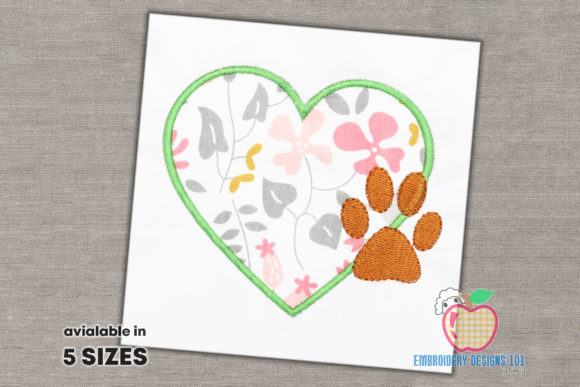 Heart with Paw Footprint: A Versatile Embroidery Design