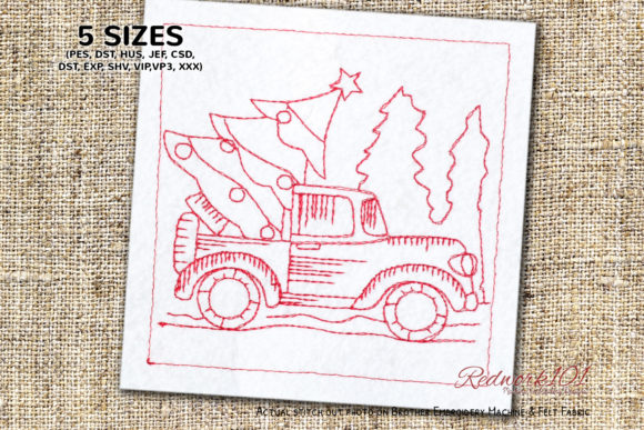 Van with Christmas Tree: A Festive Embroidery Delight